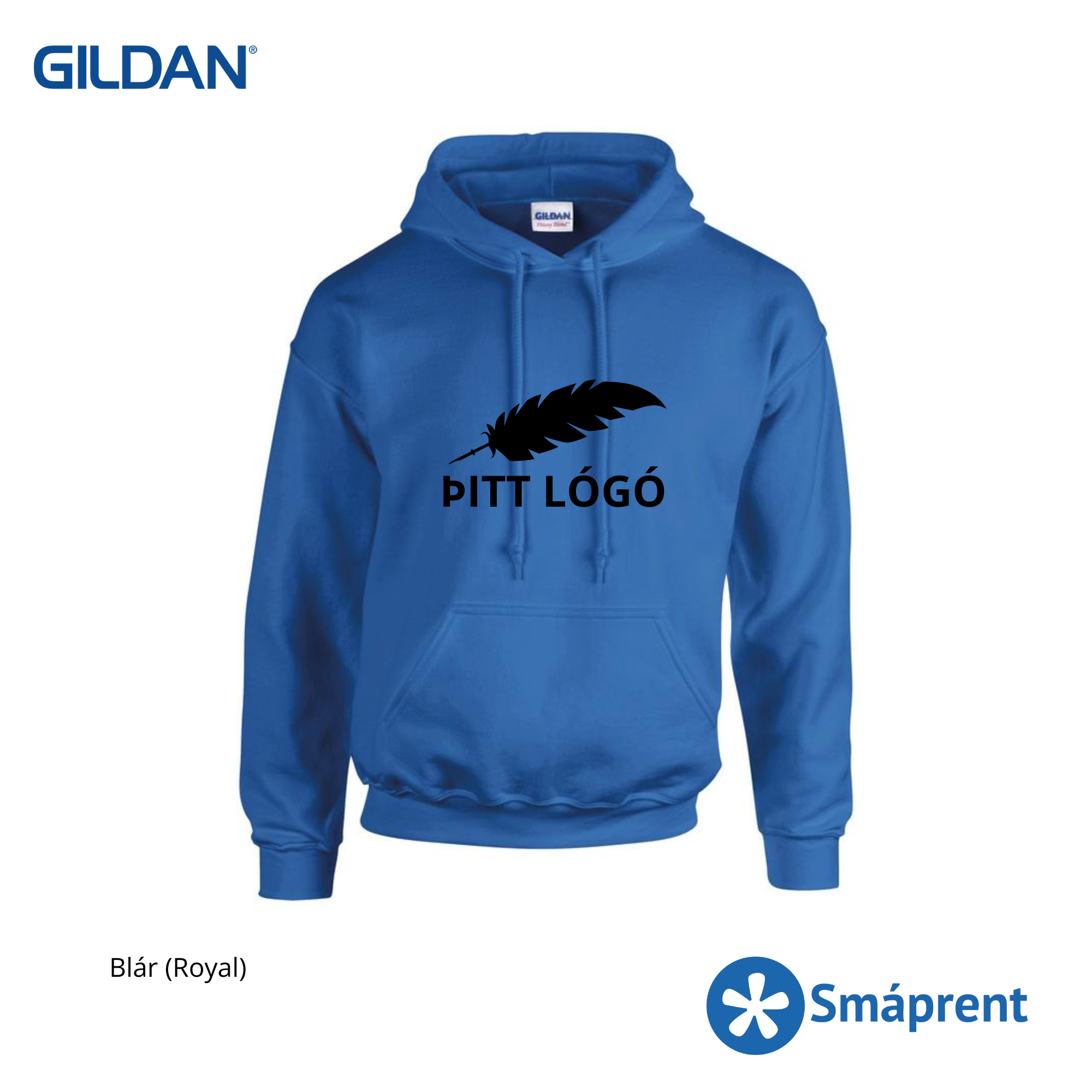 Blá hettupeysa með merkingu - Gildan