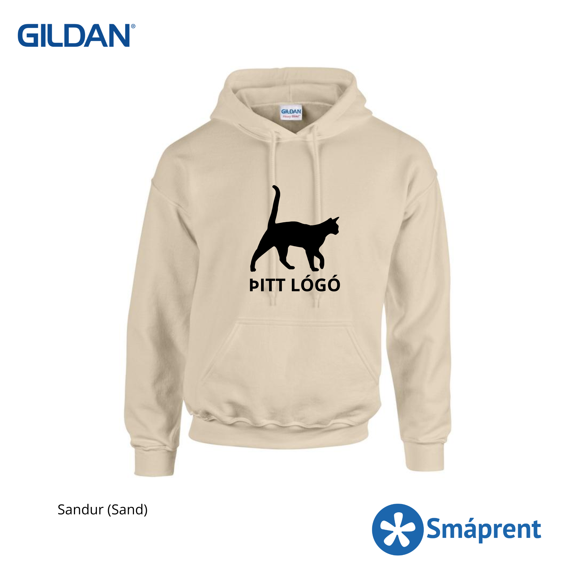 Sandur hettupeysa með merkingu - Gildan