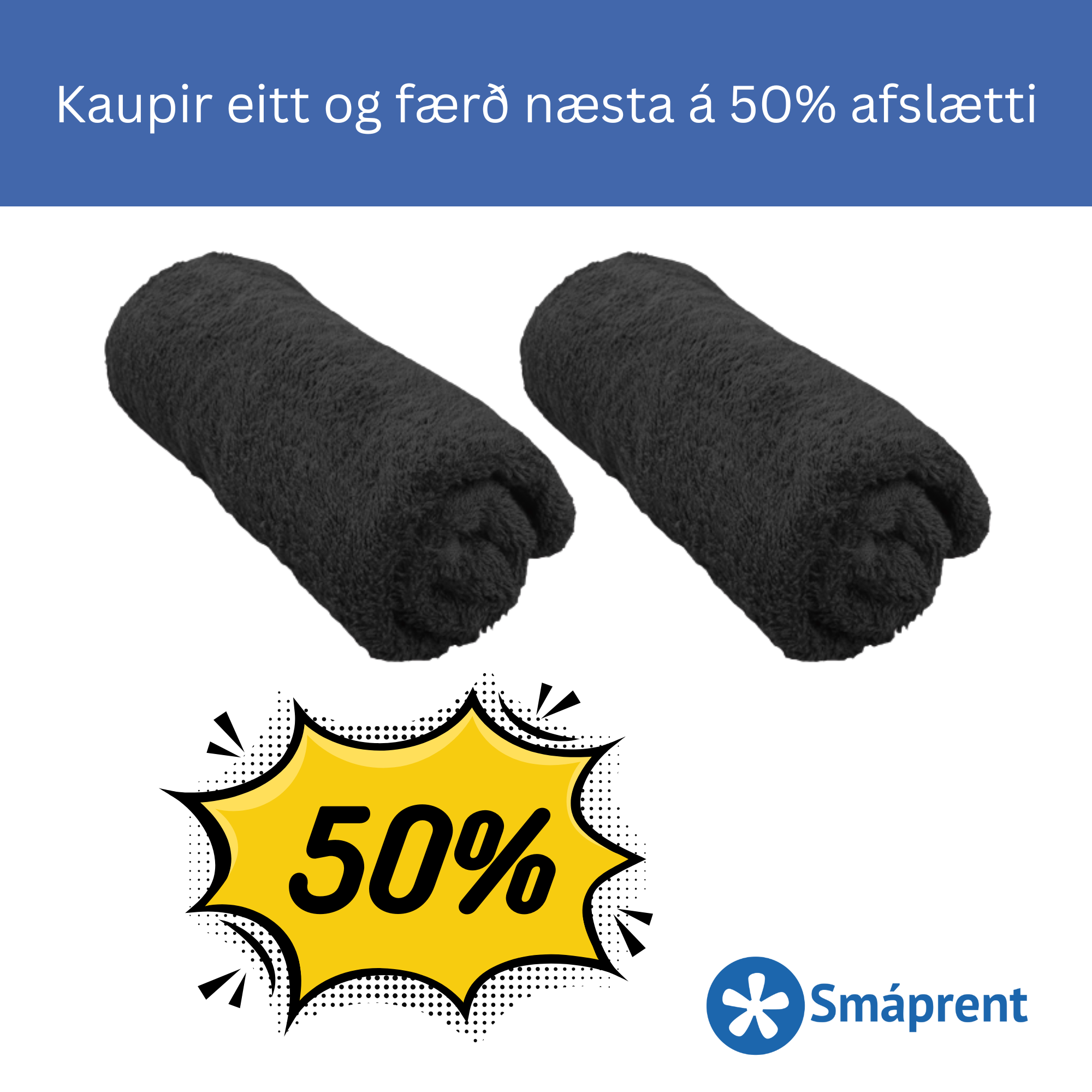 Merkt svart handklæði 70x130cm