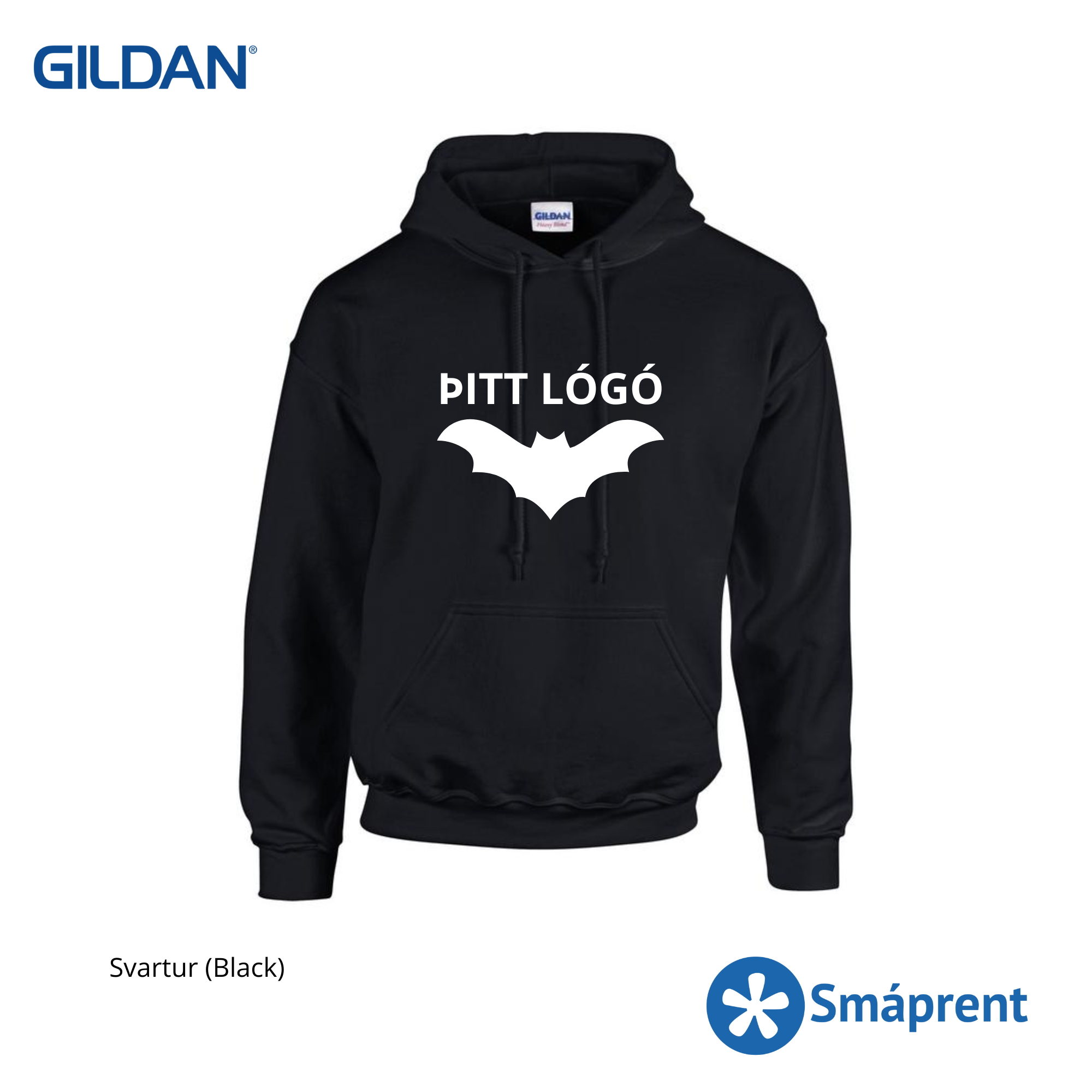 Svört hettupeysa með merkingu - Gildan
