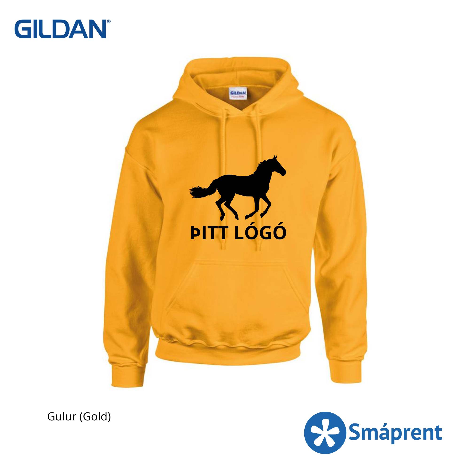 Gul hettupeysa með merkingu - Gildan